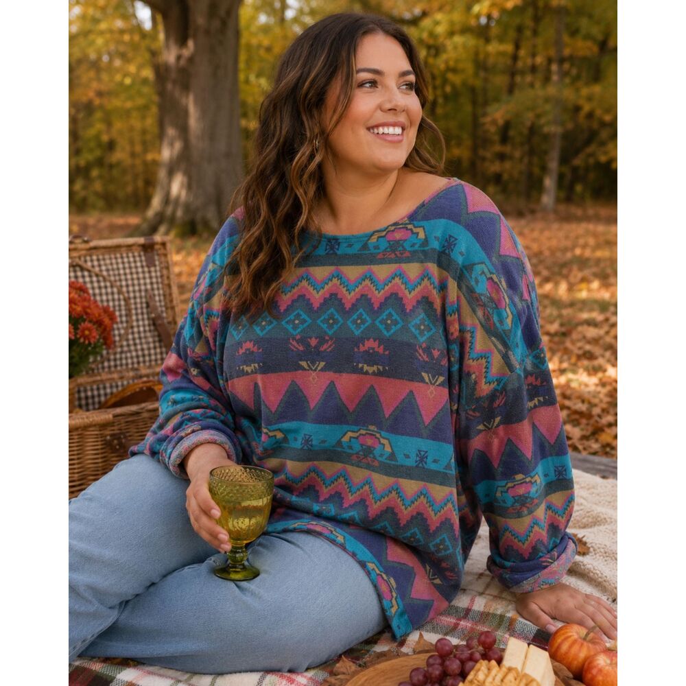 Basic Editions Women’s Vintage Aztec Southwestern Shirt/Thin Sweatshirt Plus 20